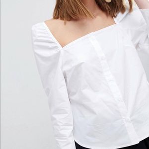 ASOS White square neck w ruched shoulder